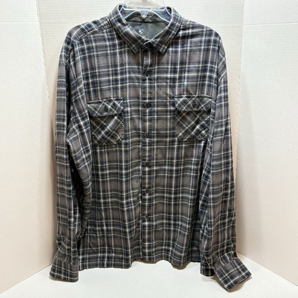 Kuhl Shirt Mens 2XL Dillingr Flannel Iron Mtn Cotton Tencel Long Sleeve 7186 Blk